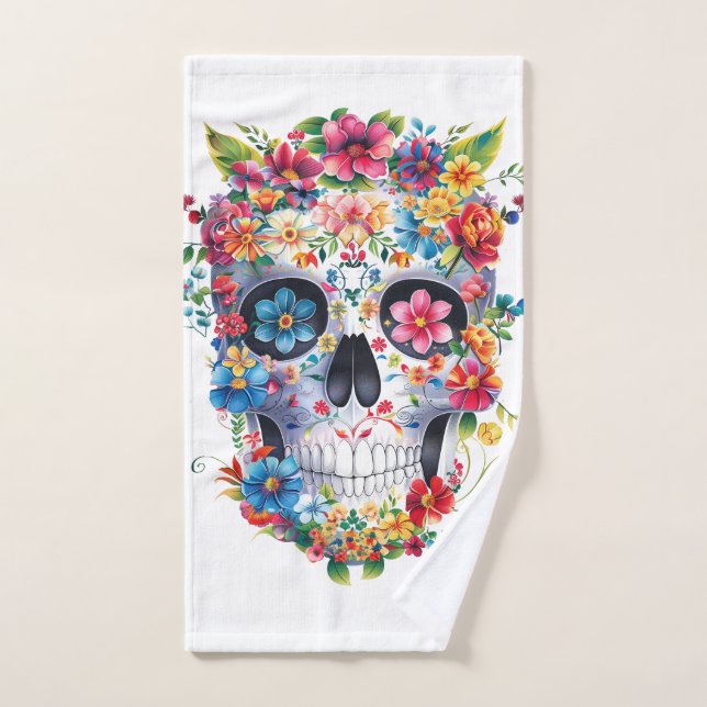 Diseño de cráneo floral (Toalla de mano)