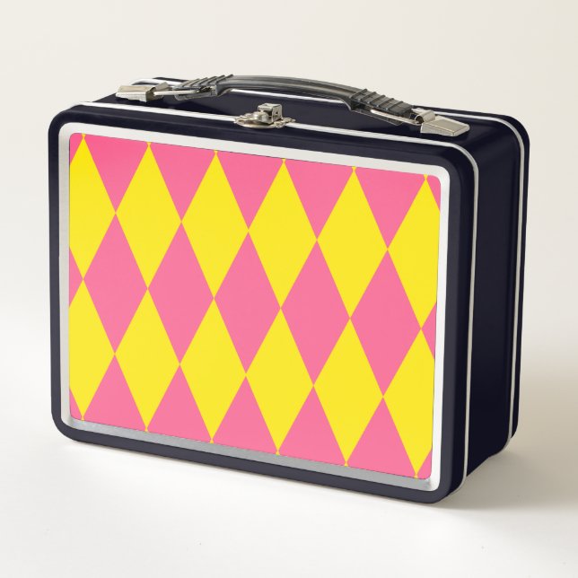 Diseño de cuadros arlequín rosa y amarillo (Anverso)
