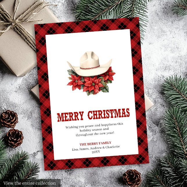 diseño de cuadros de granja en tarjeta de Navidad  (Western Christmas card farmhouse plaid design

)