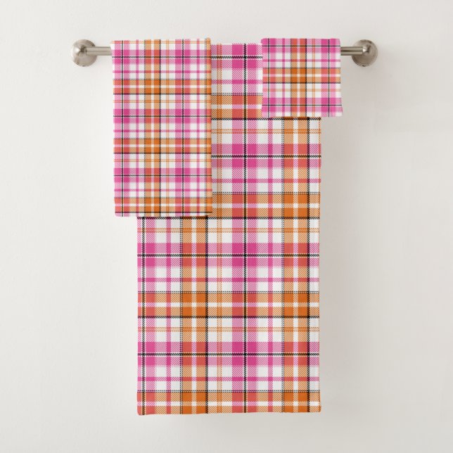 Diseño de cuadros escoceses blanco rosa naranja (In situ)