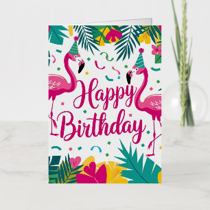 Diseño de cumpleaños de flamenco divertido tropica