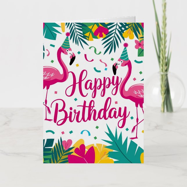 Diseño de cumpleaños de Fun Flamingo Tropical (Anverso)