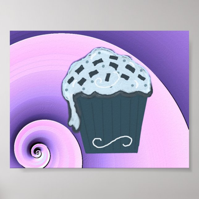 Diseño de Cupcake Morado y Azul en el Póster (Frente)