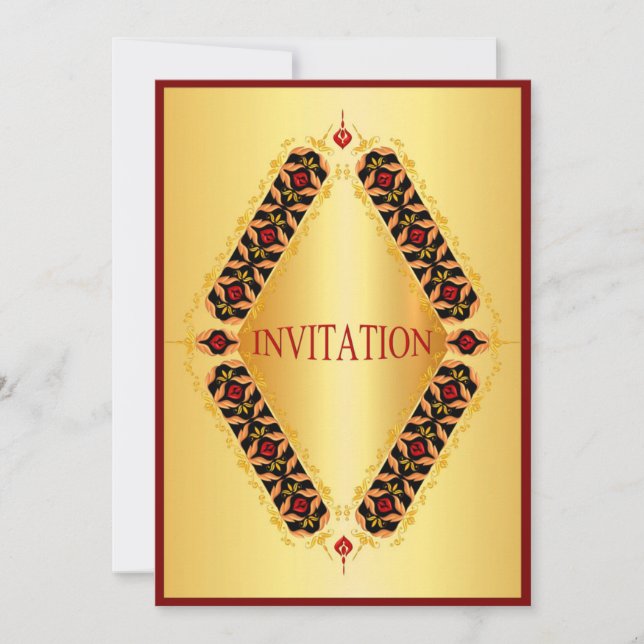 Diseño de diamantes en negro y rojo en invitación  (Anverso)