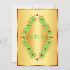 Diseño de diamantes verde y rojo en invitación de 