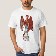 Diseño de dragón rojo en una camiseta blanca
