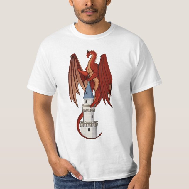 Diseño de dragón rojo en una camiseta blanca (Anverso)