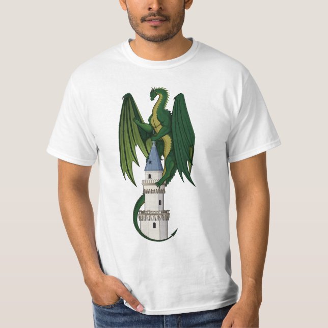 Diseño de dragón verde en una camiseta blanca (Anverso)