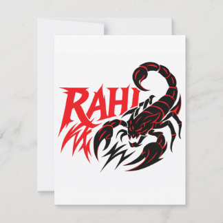 Diseño de escorpión agresivo con el nombre "RAHI"