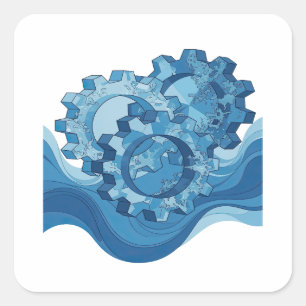 Diseño de etiqueta de engranaje azul llamativo imp