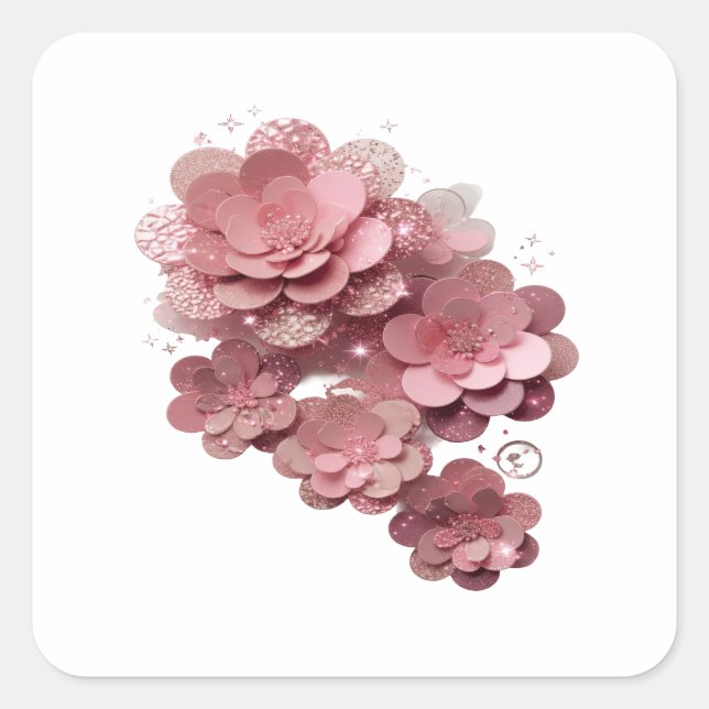 Diseño de etiqueta de flores con brillo rosa plate (Anverso)