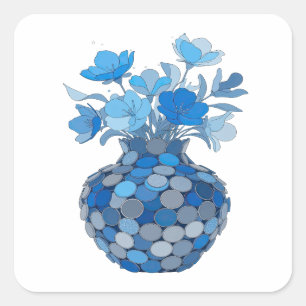 Diseño de etiqueta de jarrón floral azul fresco