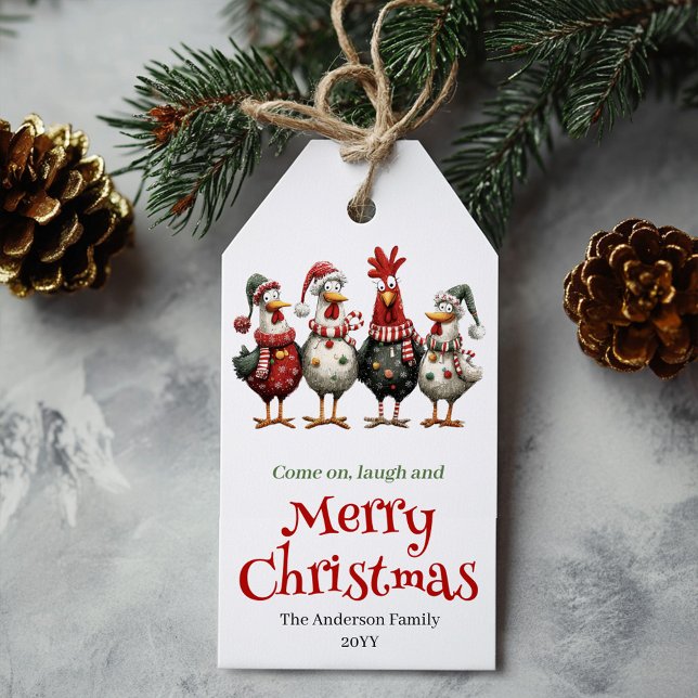Diseño de etiqueta de regalo de gallinas caprichos (Playful Whimsical Chickens Gift Tag Design)