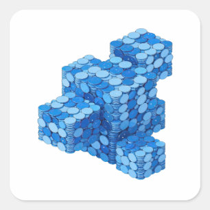 Diseño de etiqueta escalera de monedas azules plat