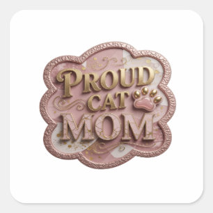 Diseño de etiqueta PROUD CAT MOM de Glossy Gold
