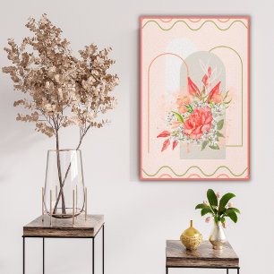 Diseño de flores Boho en lienzo estirado de 24"x36