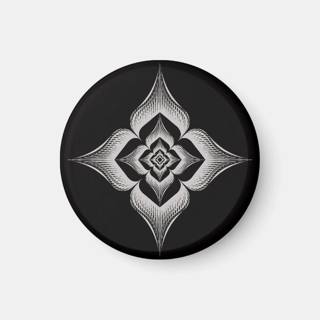 diseño de flores sobre imán redondo de fondo negro (Frente)