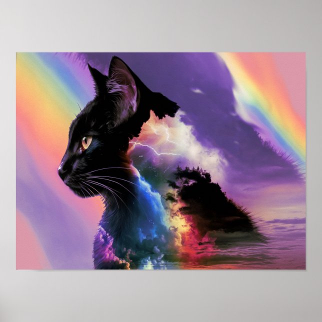 Diseño de gato negro arcoiris Poster arte de impre (Frente)