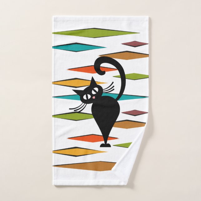 Diseño de gato negro de Mid Century (Toalla de mano)
