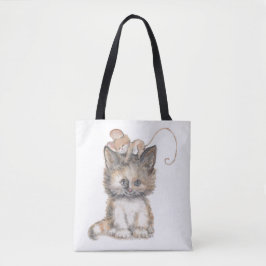 Diseño de gato y ratón en un Tote / bolsa
