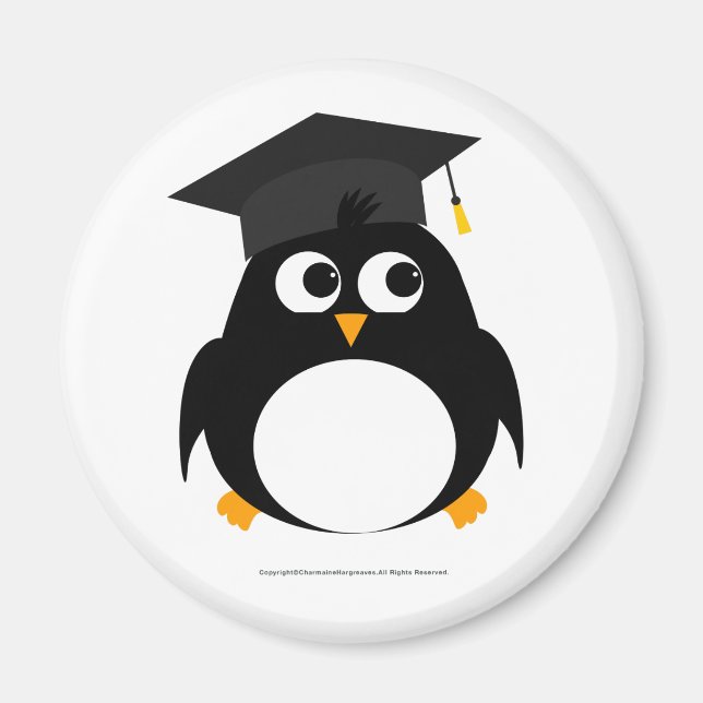 Diseño de Graduación de Pingüino - Imán redondo (Frente)