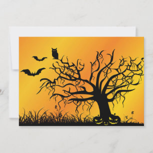 Diseño de Halloween con murciélagos, árboles y cal