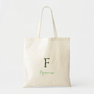 Diseño de hiedra en bolso tote con monograma F