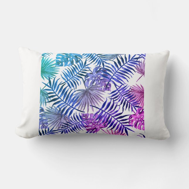 diseño de hoja moderna lanzar almohada azul y púrp (Anverso)