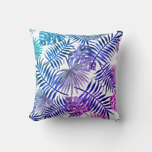 diseño de hoja moderna lanzar almohada azul y púrp (Anverso)