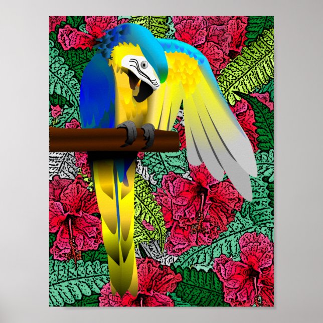 Diseño de impresión en hawaiano de loro e hibiscus (Frente)