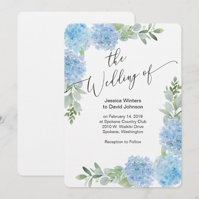 Diseño de invitación a bodas de hidrangea floral a (Anverso / Reverso)