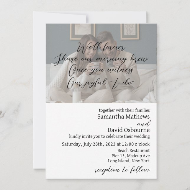 Diseño de invitación a la boda con temática de caf (Anverso)