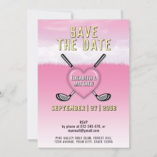 Diseño de invitación a la boda de golf rosa