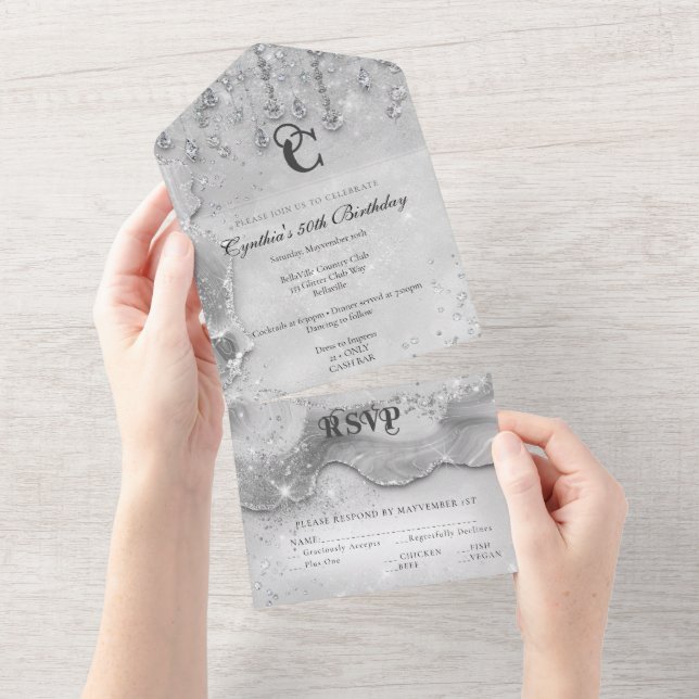 Diseño de invitación Brillo TODO EN UNO (desgarro)