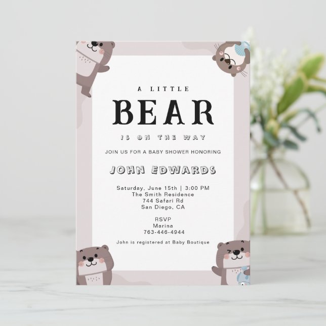 Diseño de Invitación de Baby Shower de Osito (Anverso de pie)