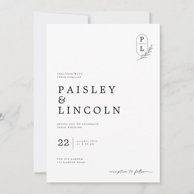 Diseño de Invitación de Boda con Monograma Mínimo. (Anverso)