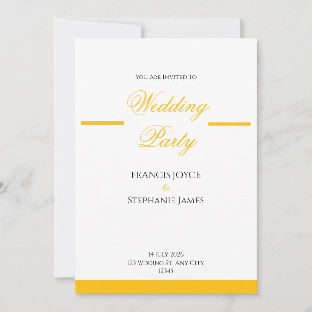 Diseño de Invitación de Boda Elegante Dorado y Bla (Anverso)