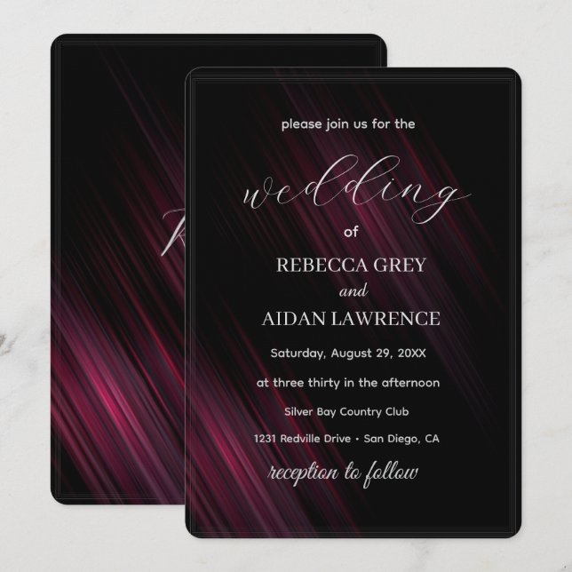 Diseño de Invitación de Boda Elegante Oscuro (Anverso / Reverso)