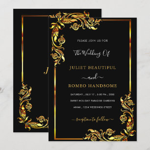 Diseño de Invitación de Boda Negro y Dorado Person