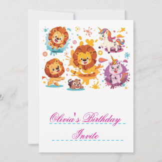 Diseño de invitación de cumpleaños de animal lindo