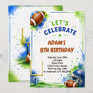 Diseño de invitación de cumpleaños de fútbol acuar