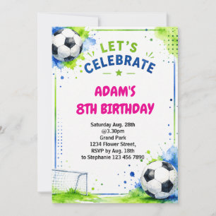 Diseño de invitación de cumpleaños de fútbol con a