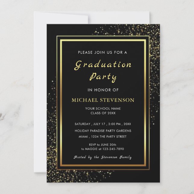 Diseño de Invitación de Graduación de Oro Negro Pe (Anverso)