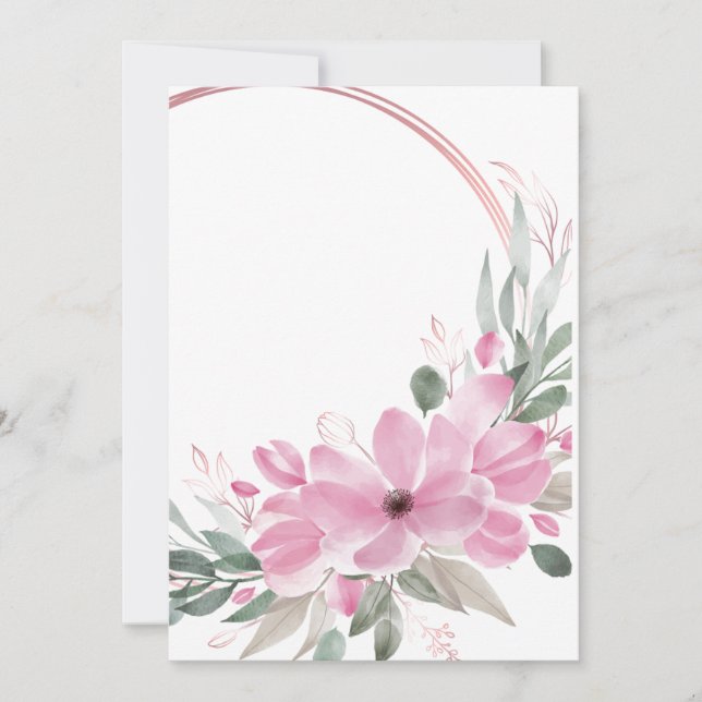 Diseño de invitación en blanco con curva y flores (Anverso)