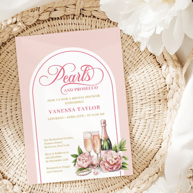 Diseño de Invitación para Despedida de Soltera con (Modern Pearls and Prosecco Shower Invite Design)