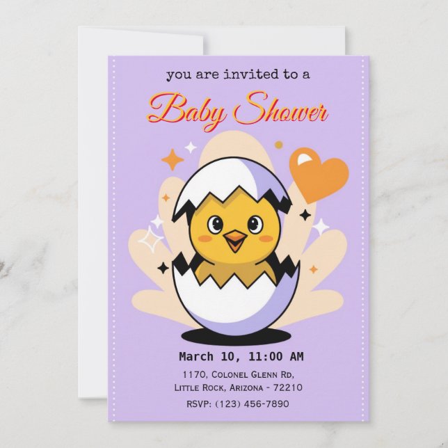 Diseño de invitaciones de Baby Shower de Chick con (Anverso)