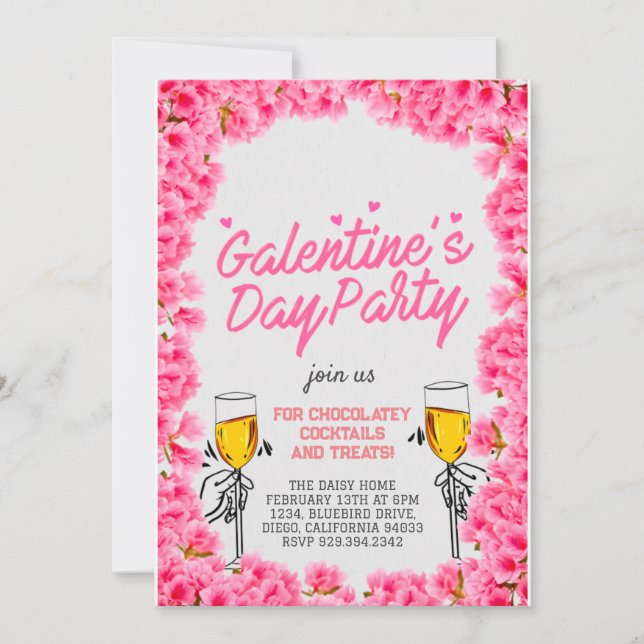 Diseño de invitaciones para fiestas de Galentine (Anverso)