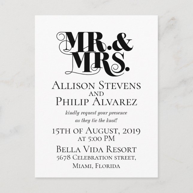 Diseño de la invitación a la boda, con el sr. (Anverso)