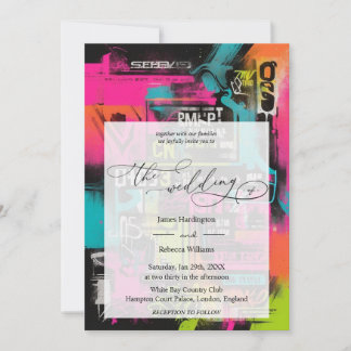 Diseño de la invitación a la boda de Neon Graffiti