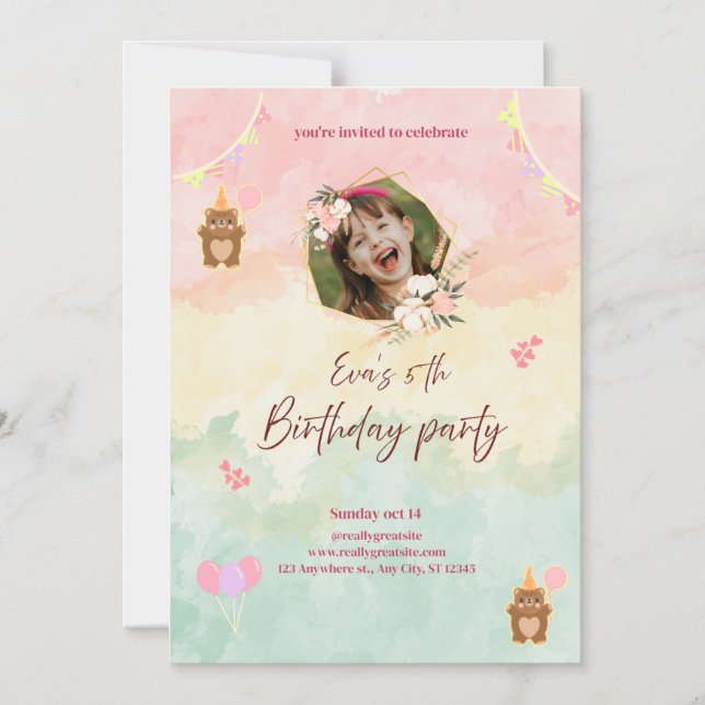 Diseño de la invitación a los 5tos cumpleaños del  (Anverso)